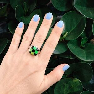 Lab Opal Checkered 925 Sterling Silver Rings